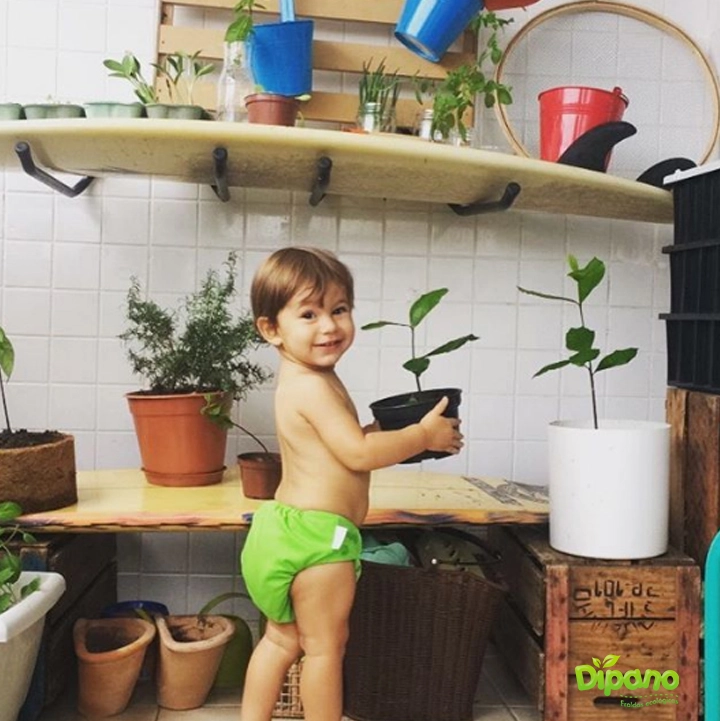 Transformar o lixo orgânico em adubo Imagem de bebê segurando vaso de planta