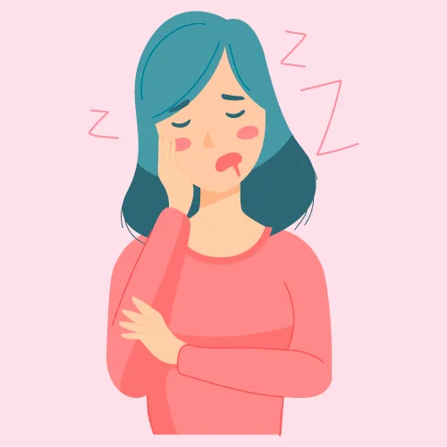 7. Tontura ou sonolência ilutração de uma mulher dormindo com a mão no rosto